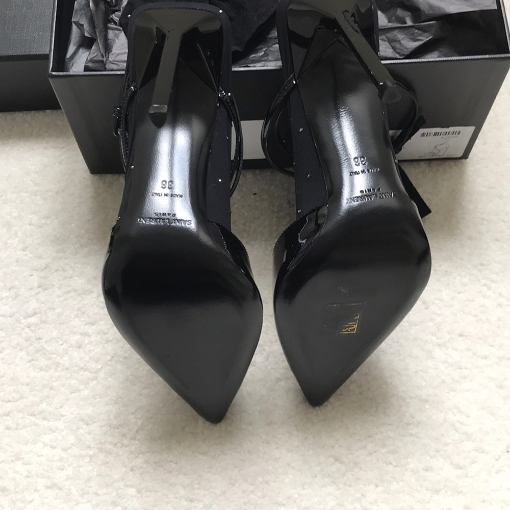 BNIB RARE Saint Laurent YSL Anja Crystal Sock Pumps Patent Black 36 - Picture 7 of 8